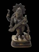 Indian bronze Hindu Goddess, 21cm.