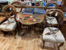 Victorian inlaid shaped top snap top centre table, 70cm by 94cm by 94cm,