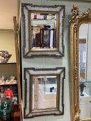 Pair gilt framed and mother of pearl effect bevelled wall mirrors, 59.5cm by 49cm.