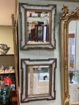 Pair gilt framed and mother of pearl effect bevelled wall mirrors, 59.5cm by 49cm.