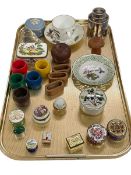 Pill boxes, wooden napkin rings, various china, etc.