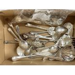 Various silver teaspoons, silver ladle, butter knife and bread fork, and various EP flatware.