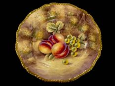 Royal Worcester J. Smith fruit painted plate with gilt gadroon border, 27cm.