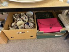 Four boxes of early porcelain, stamps, etc.