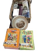 Bruce Bairnsfather plates, costume jewellery, Noddy books, etc.