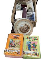 Bruce Bairnsfather plates, costume jewellery, Noddy books, etc.