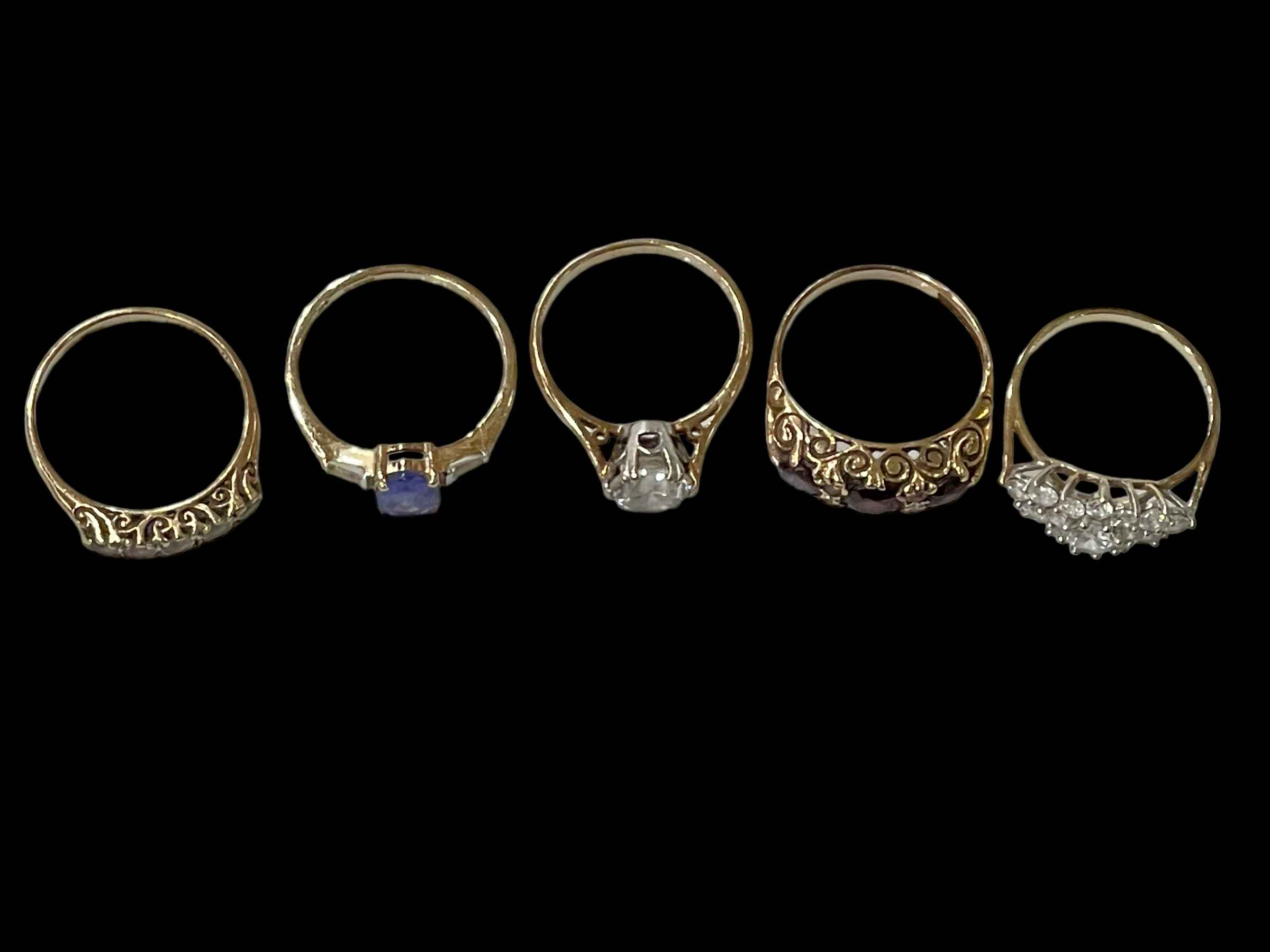 Five 9 carat gold gem set rings. - Image 2 of 2