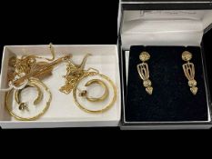 Collection of gold jewellery including three 9 carat gold earrings, 18 carat fine chain,