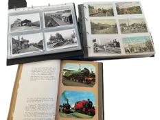 Collection of postcards, reprint photographs, predominantly railway stations, train,