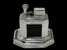 Art Deco table lighter presented to Sub Lt. W.E. Chick from the Engineer Officers HMS Furious.