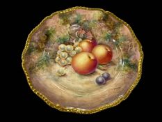 Royal Worcester F. Higgins fruit painted plate with gilt gadroon border, 27cm.