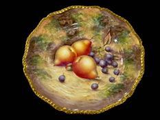 Royal Worcester Sibley-Lewis fruit painted plate with gilt gadroon border, 27cm.