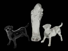 Three boxed Baccarat pieces, mother and child 23cm and two labradors.