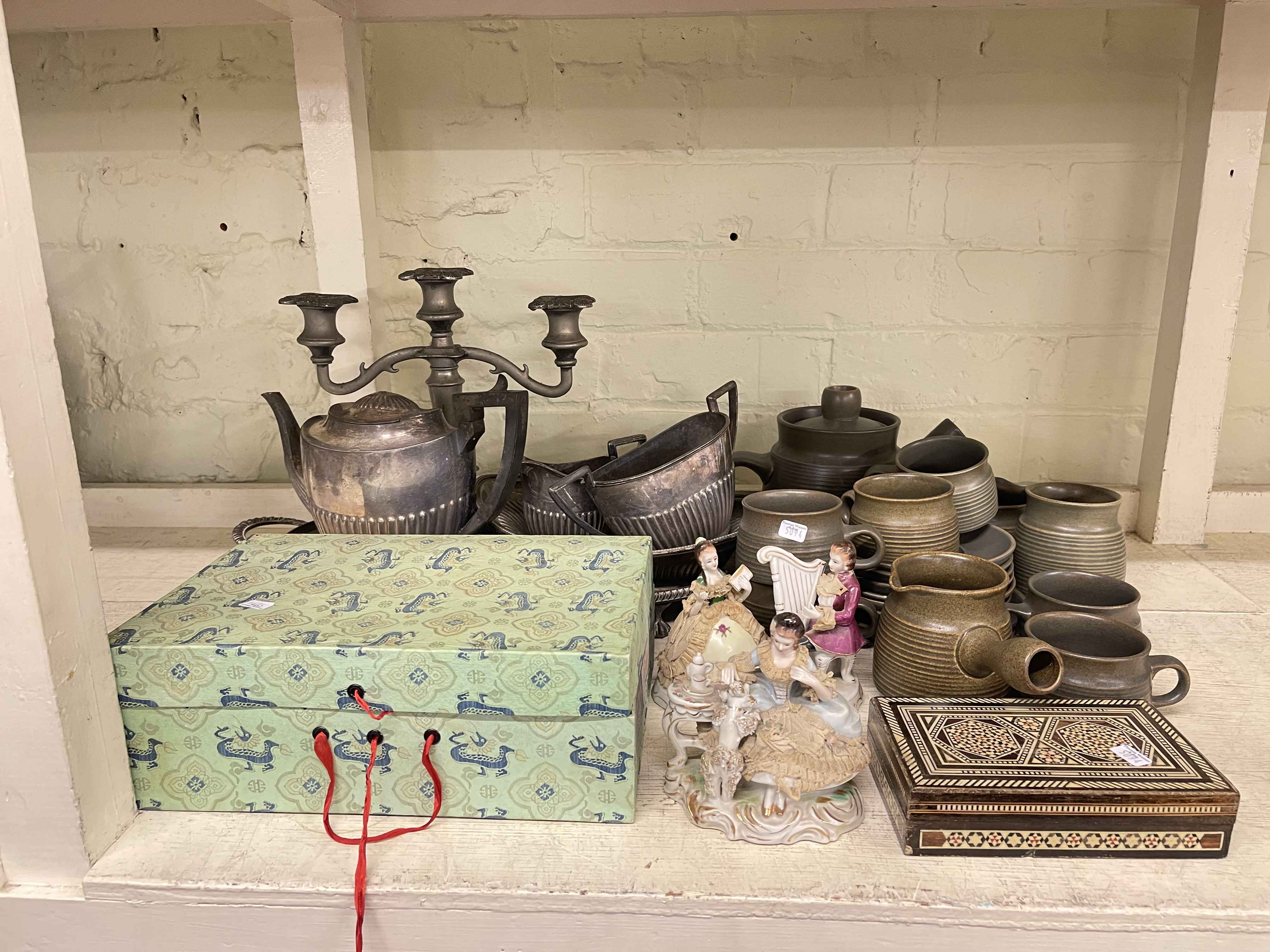 Walker & Hall Sheffield silver plate, Denby pottery, Oriental vase, Continental figures,