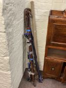 Collection of fishing rods and walking sticks.