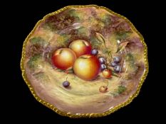 Royal Worcester Sibley-Lewis fruit painted plate with gilt gadroon border, 27cm.