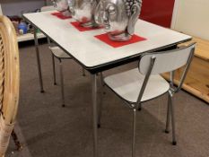 Tavo, Belgium, Mid Century rectangular Formica topped kitchen table and two chairs.