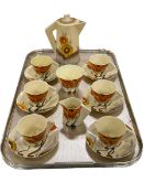 Clarice Cliff Rhodanthe conical fifteen piece coffee set.