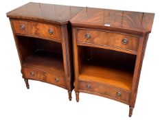 Pair mahogany inverted bow front two drawer open pedestals, 73cm by 51cm by 34cm.