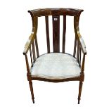 Edwardian inlaid mahogany elbow chair.