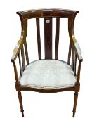 Edwardian inlaid mahogany elbow chair.