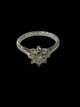 Diamond nine stone cluster 18 carat white gold ring, size K/L.