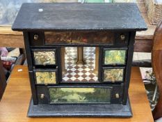 Ornate painted mirrored drawer table cabinet, 40cm.