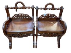 Pair of unusual fretwork carved occasional chairs.