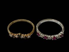 Two 9 carat gold ruby, sapphire and diamond rings.