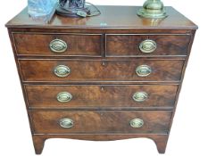 19th Century mahogany chest of two short above three long graduated drawers on bracket feet,