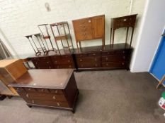 Pair Stag Minstrel eight drawer chests, six drawer chest and blanket box (4).