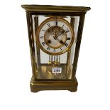 Antique gilt brass four glass mantel clock, movement marked RC no. 1912, 28cm high.