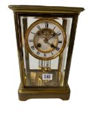 Antique gilt brass four glass mantel clock, movement marked RC no. 1912, 28cm high.