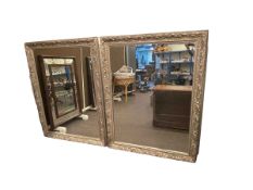 Pair rectangular silvered frame bevelled wall mirrors, 1.41 by 1.10.