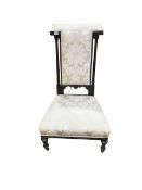 Victorian ebonised and gilt painted Prie Dieu in light classical fabric.