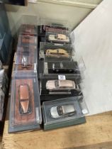 Nine 1:43 model exclusive cars mostly by Matrix and Neo, all with presentation cases and boxes.