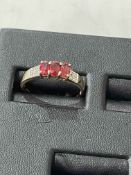 Ruby and diamond 9 carat gold ring, size S.