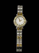 Pequinet ladies two tone bracelet watch with diamond decorated dial and case.