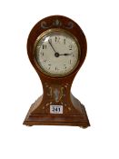 Inlaid mahogany balloon mantel clock, 25.5cm.