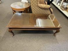 Chippendale style rectangular low centre table on cabriole legs, 42cm by 138cm by 67cm.