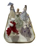 Two Royal Worcester figures, two Coalport figures and one Royal Doulton figure, with boxes (5).