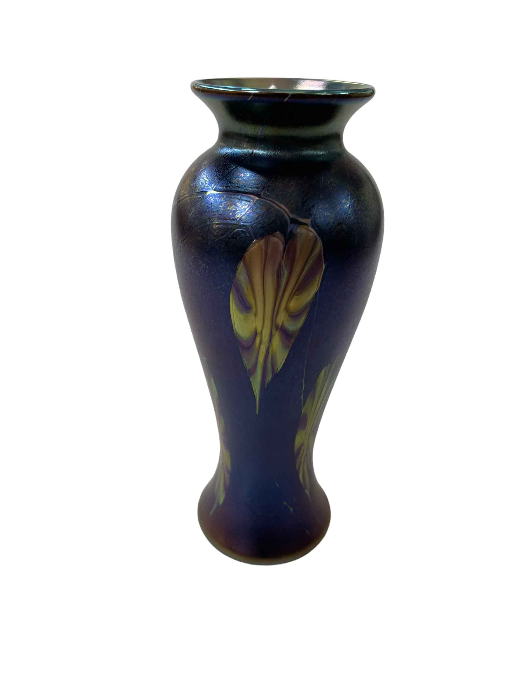 Large Okra glass vase by R. Golding, 25.5cm.