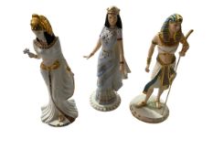 Three limited edition figures, Coalport Queen of Sheba and Cleopatra, and Wedgwood Tutankhamun.