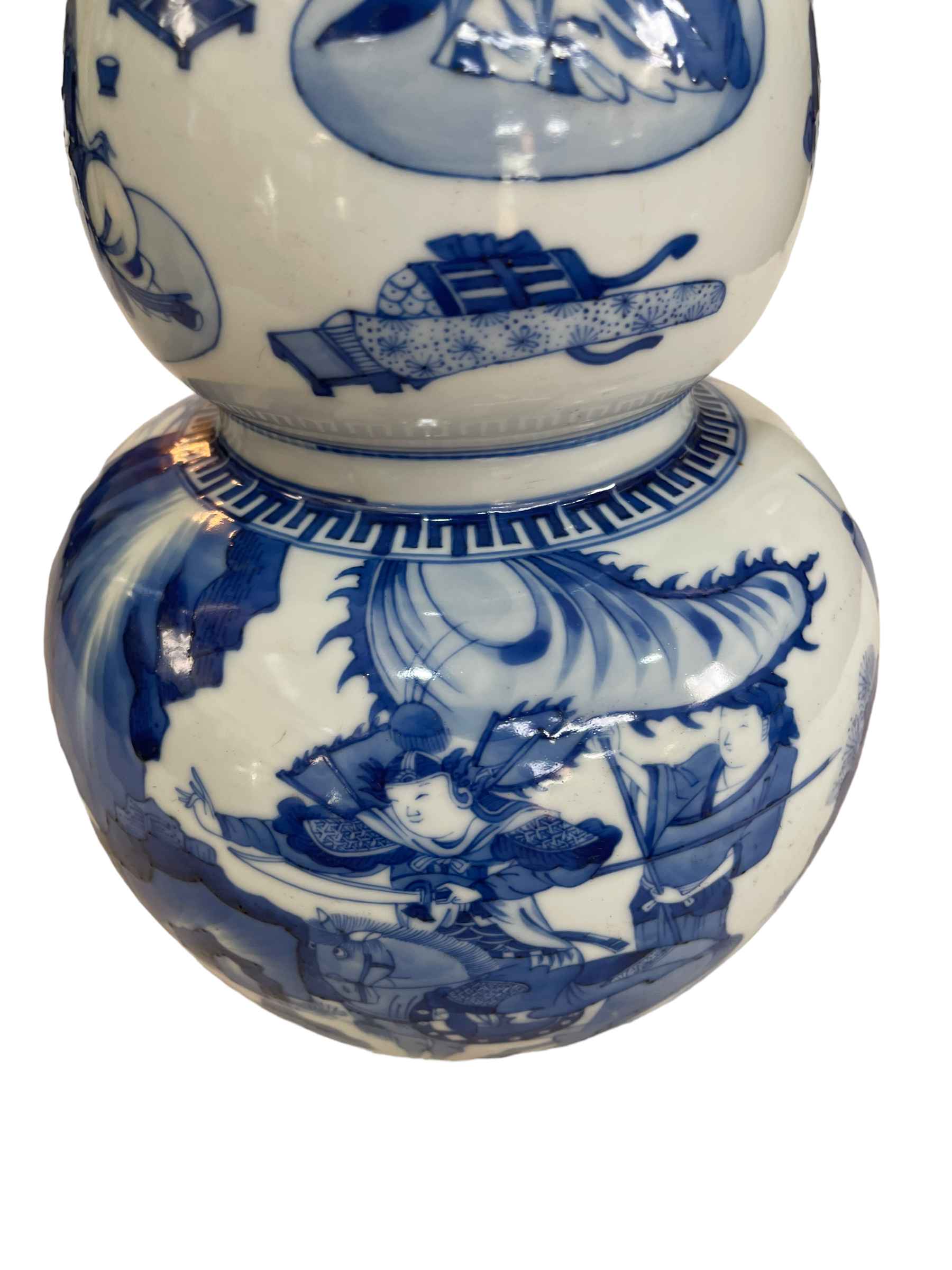 Large Chinese double gourd vase decorated with figures and landscape scenes, 41cm high. - Image 3 of 3