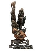 Collection of African carved sculptures including Witch Doctor, etc.