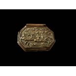 Good quality silver gilt snuff box with chinoiserie relief decoration and 'replica' inscription