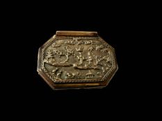 Good quality silver gilt snuff box with chinoiserie relief decoration and 'replica' inscription