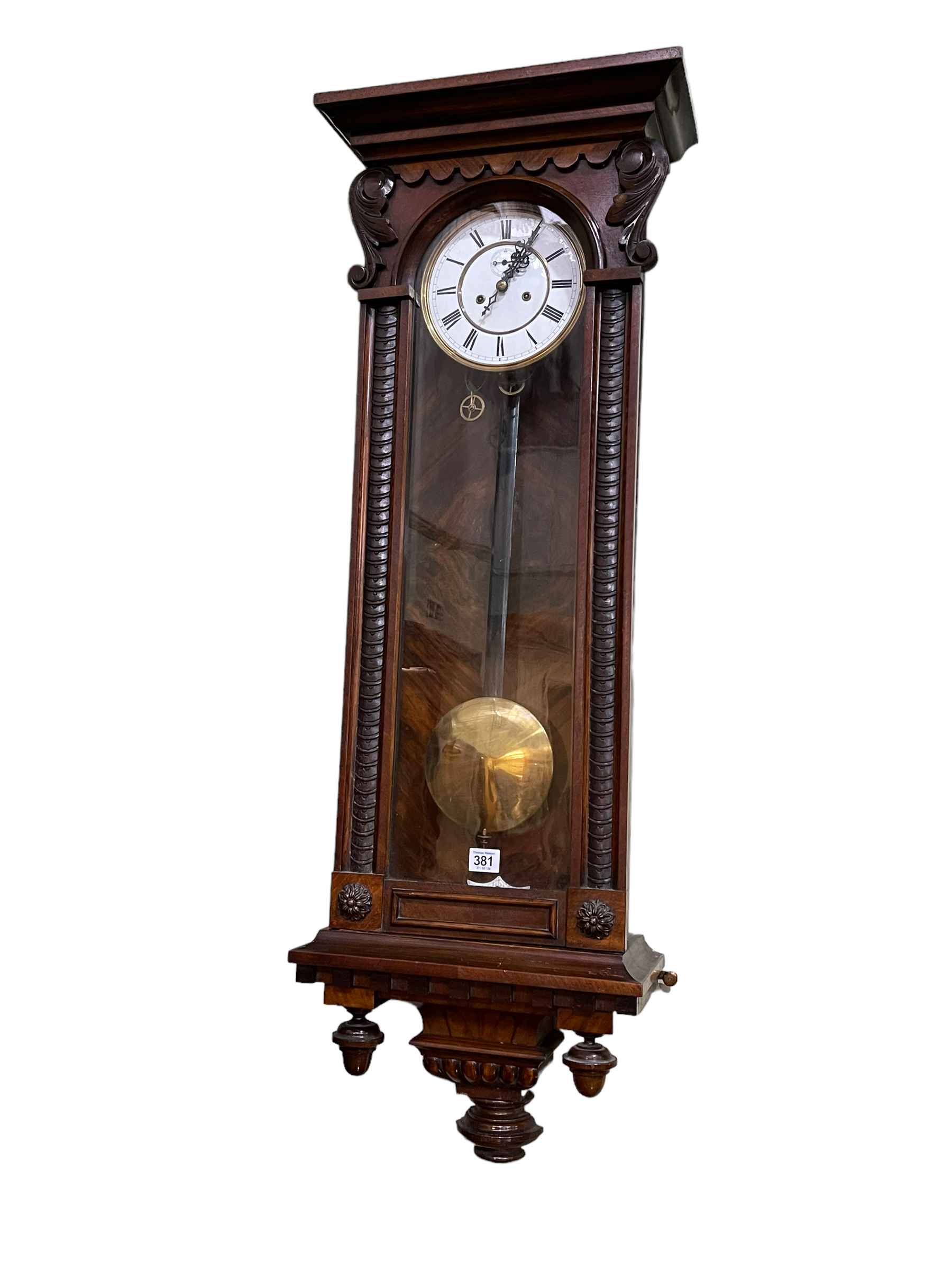 Victorian walnut cased double weight Vienna wall clock.