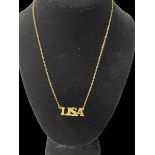 9 carat gold 'LISA' necklace.