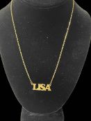 9 carat gold 'LISA' necklace.